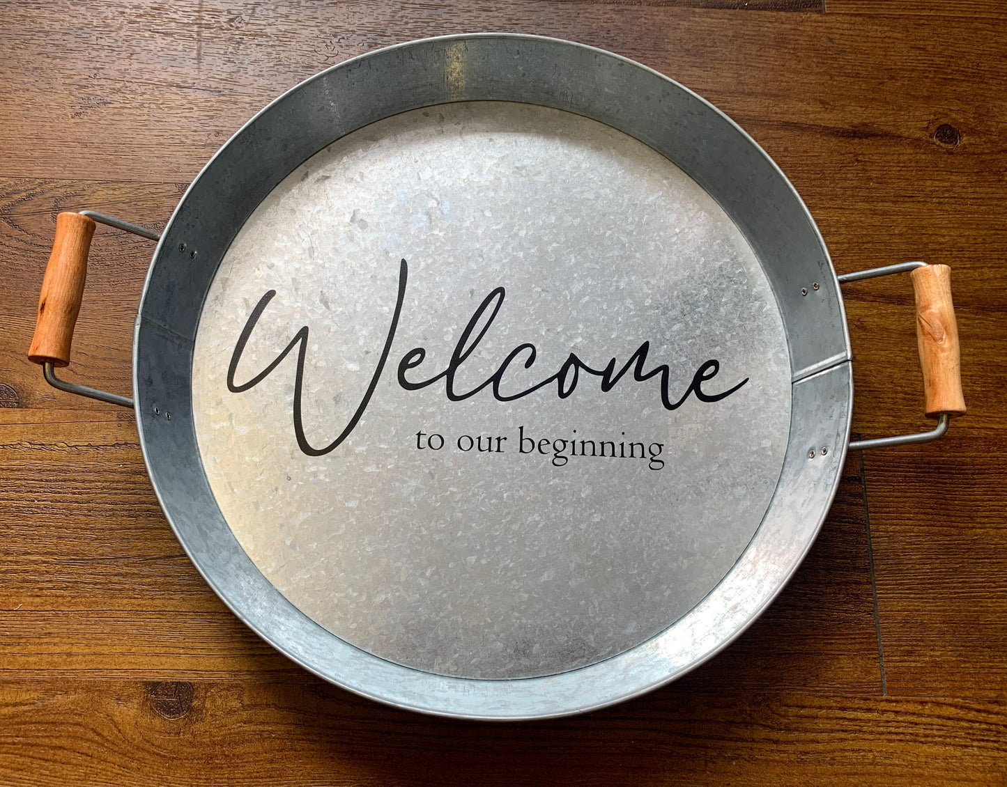 Tray Silver Welcome to our Beginning