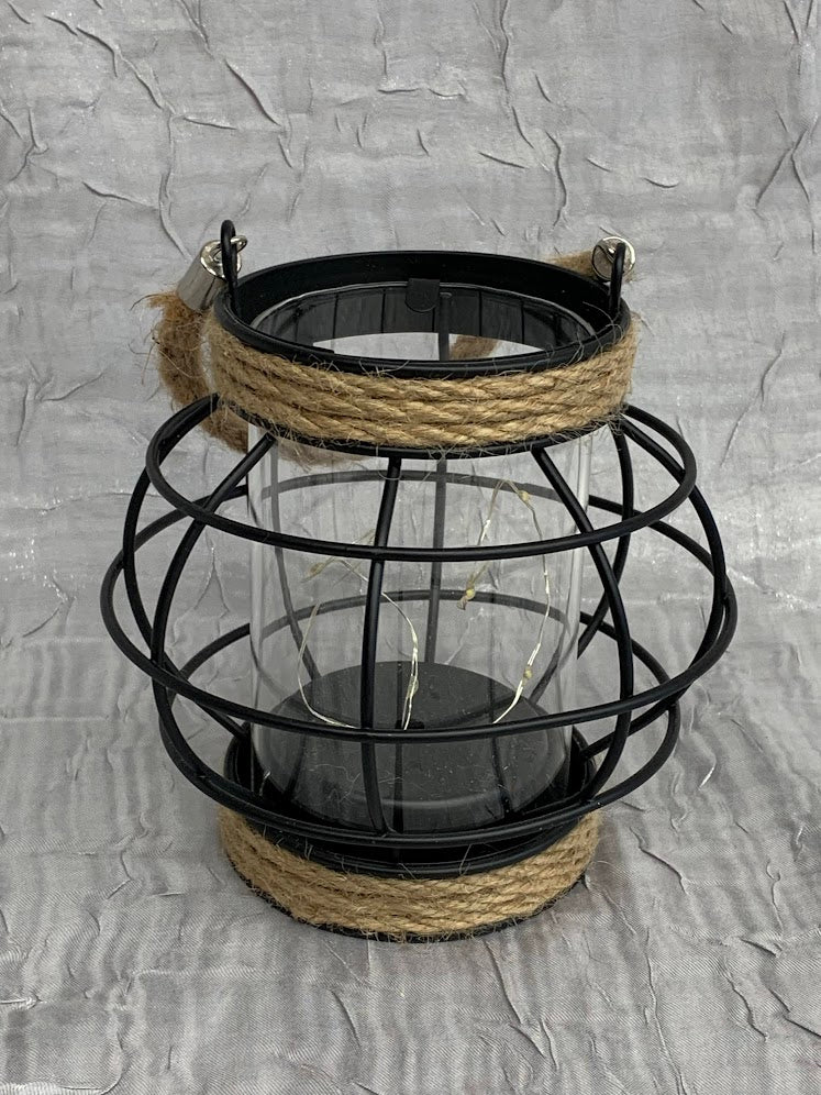 Round Rope Black Metal Lantern
