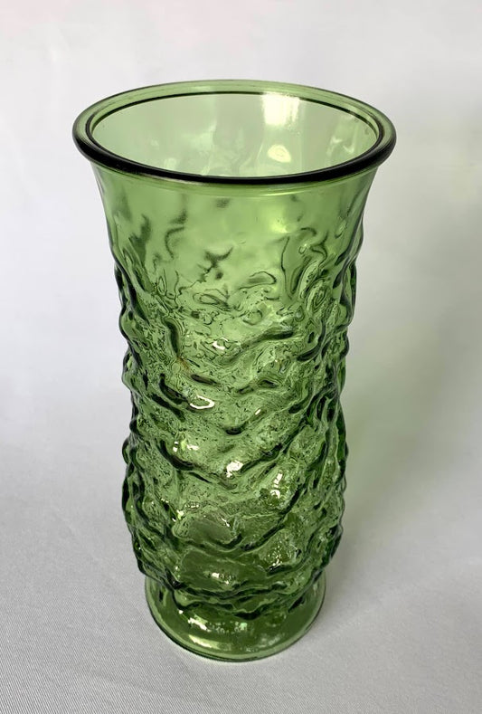 Olive green 8.5" Cylinder Crinkle glass vase