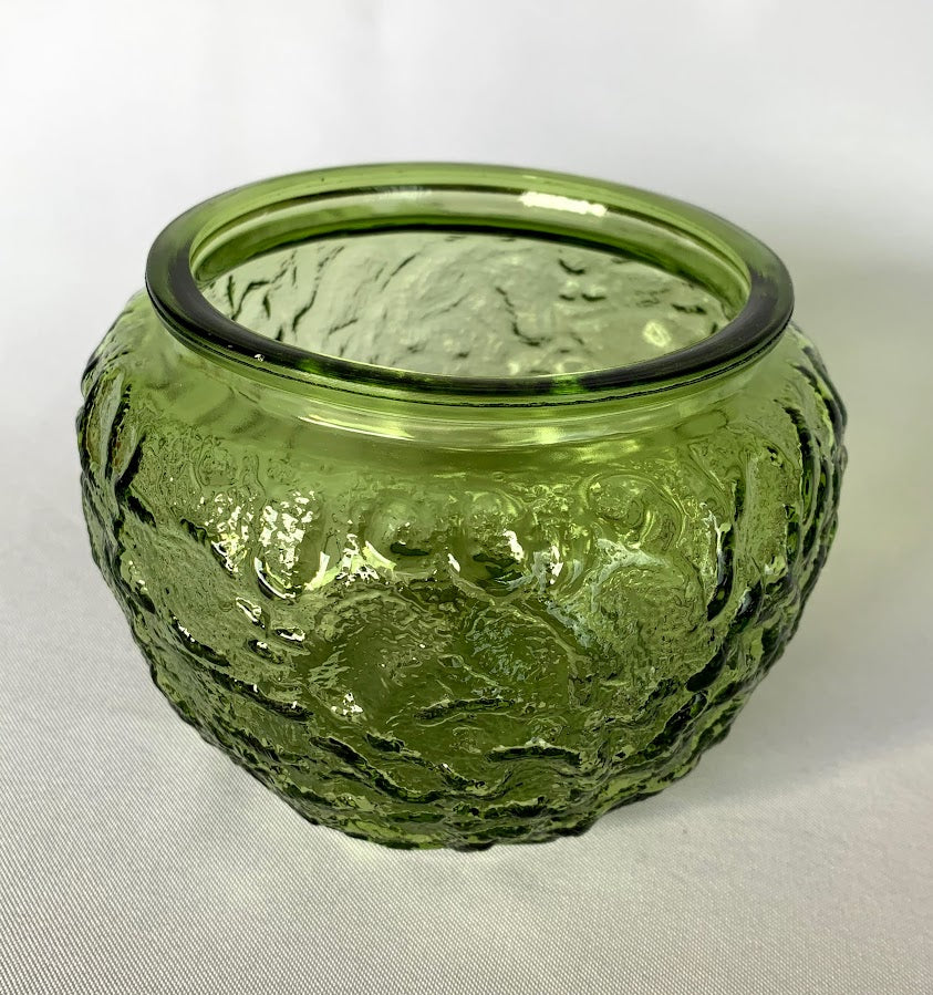 Olive Green Crinkle Glass Round