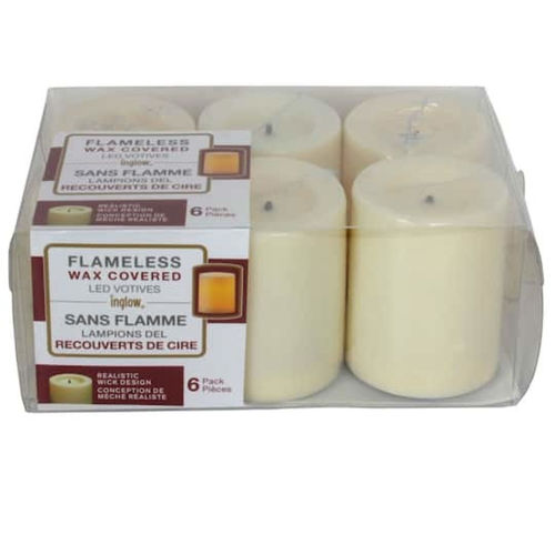 Pack of 6 Flameless Wax covered Led Votives