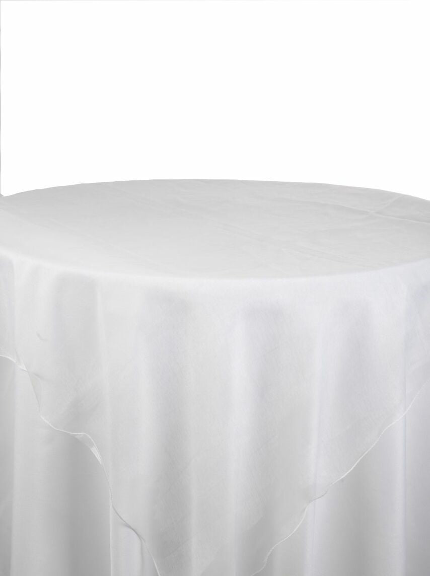 White Ruffled Overlay White Sheer Round Overlay 100